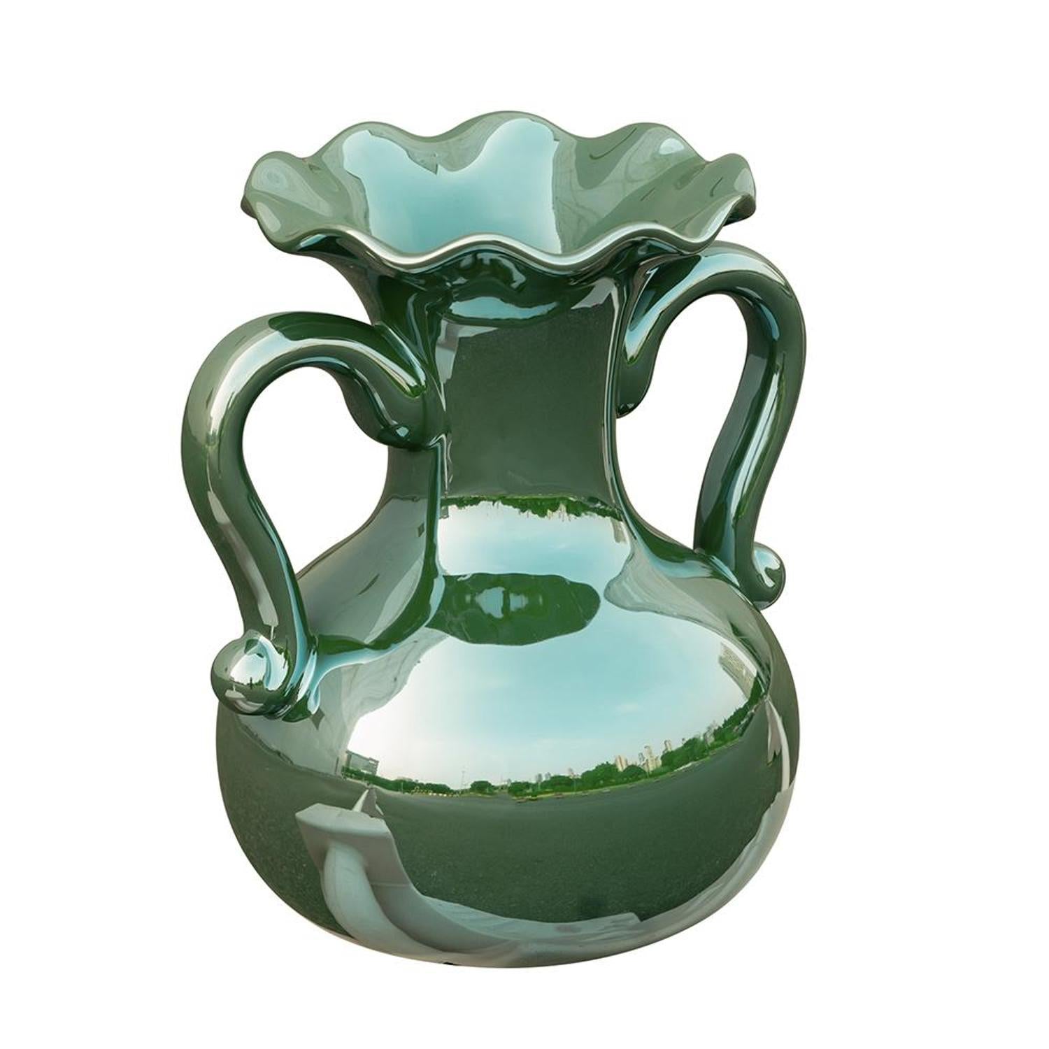 9" Hunter Green Amphora Ceramic Table Vase-0